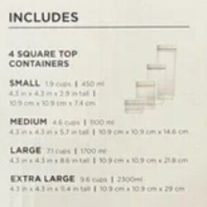 Never opened-4 square top container